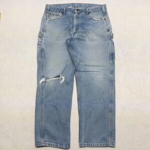 Carhartt Jeans Mens 38x30 Relaxed Carpenter Distressed Denim Light Wash B171-DST